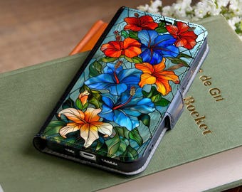 Mosaic Lily Flower Wallet Phone Case for iPhone 17 Pro Max 16e 15 Plus 14 Samsung Galaxy S26 S25 Ultra S24 FE S23 Plus S22 S21 A56 A36 A17