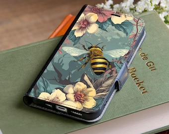 Retro honeybee Wallet Phone Case for iPhone 17 Pro Max 16e 15 Plus 14 Samsung Galaxy S26 S25 Ultra S24 FE S23 Plus S22 S21 A56 A36 A17 A16