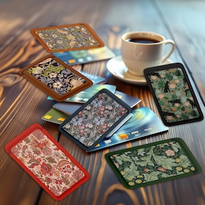 Billetera MagSafe William Morris Art, tarjetero magnético de piel auténtica, tarjetero premium, para iPhone 15, 14, 13, 12 Mini y 11 Pro Max Plus