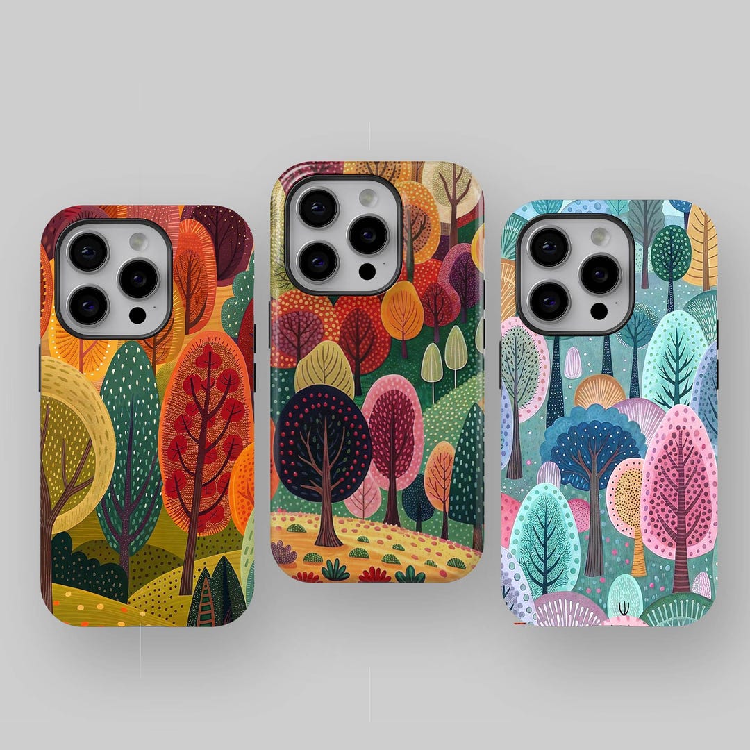 Retro Forest Aesthetic Phone Case - Colorful Seamless Pattern for ...