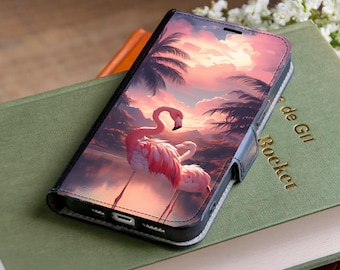 Étui portefeuille pour téléphone à motif flamant rose tropical, compatible avec iPhone 18 Pro Max, 17, 16 Plus, 15, Samsung Galaxy S26 FE, S25 Ultra, S24, S23 Plus, S22, S21, A56, A36 et A17.