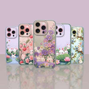 Rabbit and Flowers Phone Case: Kawaii Anime Style, Personalized TPU Cover for iPhone & Samsung
