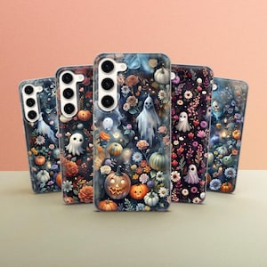 Spooky Ghost and Floral Design Phone Case Halloween Gift Cover for Samsung S24 ultra A35 A55 S23 Fe S22 A15 A35 A36 A56 A54 A55 A05s Pixel 9
