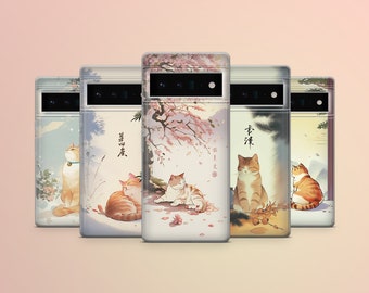 Japanese Art, Cat Phone Case for Google Pixel 10A 10 9 8 Pro 7A Samsung Galaxy S26 S25 FE S24 Ultra A35 A56 A16 iPhone 17 16 Pro 15 14 13 12