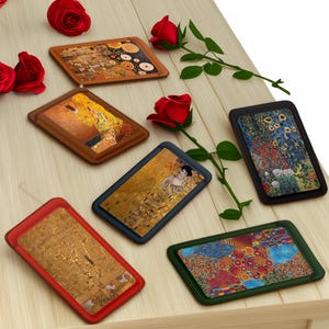 Cartera MagSafe con diseño de Gustav Klimt, tarjetero magnético de piel auténtica, tarjetero premium, para iPhone 15, 14, 13, 12 Mini y 11 Pro Max Plus