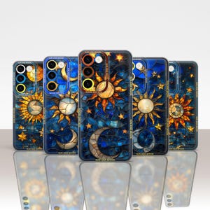 Celestial Stained Glass Phone Case Custom Sun and Moon Cover for Samsung Galaxy S25 Ultra S24 S23 Plus A56 A55 A36 A15 iPhone 16 Pro Max 15