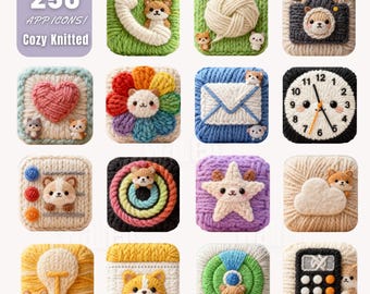 250 Cozy Knitted Plush App Icons | Cute Crochet Phone Theme | iOS & Android Icon Pack | Warm Winter Aesthetic | Free Custom Icons