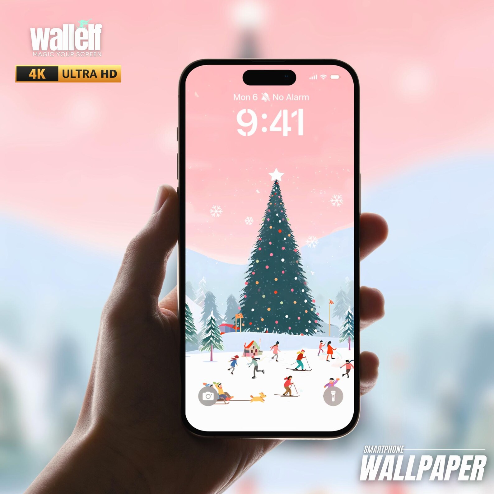 Christmas Tree Village 4K Wallpaper | Festive Digital Background for
