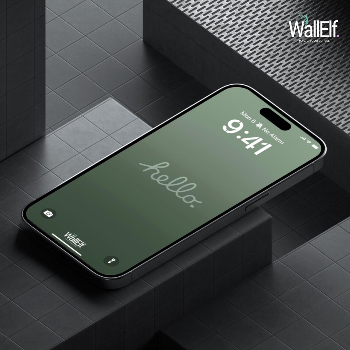 Minimalist Green Gradient Wallpaper Set hello Design for iPhone Android