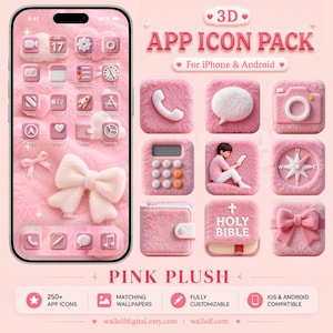 250 rosa plysch-appikoner för iOS- och Android-startskärmen