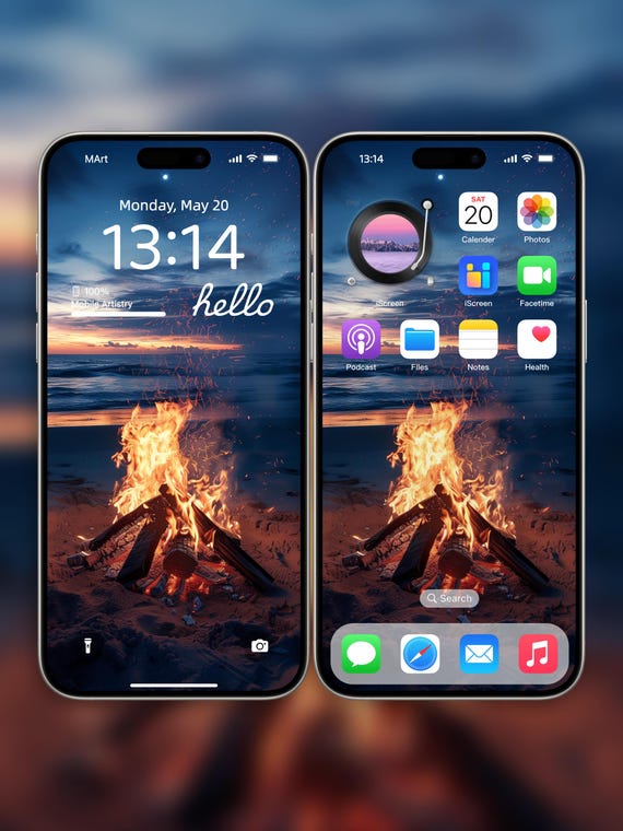 ビーチの焚き火の夕日 4K UHD 携帯電話の壁紙 - iPhone Android ビーチの焚き火の夕日 4K UHD 携帯電話の壁紙 - iPhone Android