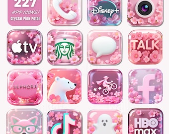 Más de 227 iconos de aplicaciones Kawaii Pink – Iconos de flores de cerezo cristalinas para iOS y Android / Estética pastel adorable para iPhone / Iconos personalizados y fondos de pantalla gratuitos