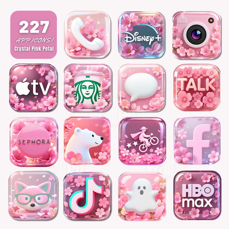 227+ Kawaii Pink App Icons – Crystal Cherry Blossom Ios & Android Icons ...