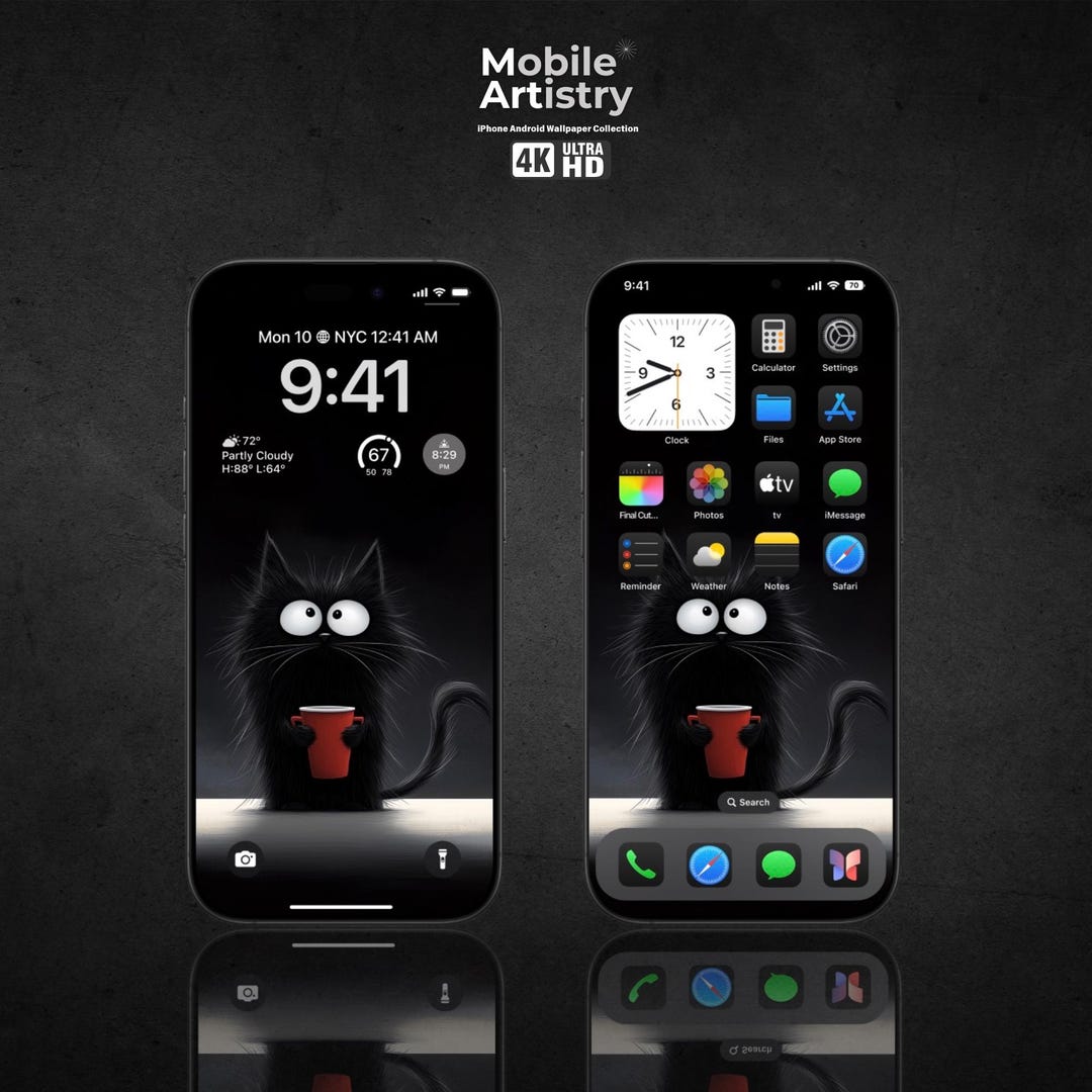 Black Cat 4K UHD Phone Wallpaper for iPhone Android - Cute Feline HD ...