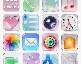 250 iconos de aplicaciones de cristal: tema iridiscente de prisma 3D para iOS y Android
