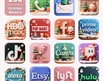 250 3D-Weihnachtsminiatur-Icons · Süßes Pastell-App-Icon-Paket · Urlaub iOS & Android Theme · Weihnachten Home-Bildschirm Ästhetik