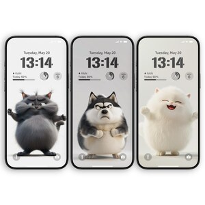 Cute Fluffy Cat & Dog iPhone Wallpaper Set | Adorable Pet Lock Screen Background | Funny Cartoon Animal Aesthetic | Instant Download|602