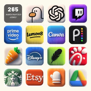 Exklusive 265 handgefertigte 3D App Icons | Benutzerdefiniertes minimalistisches Icon-Paket | Top Kostenlose iOS & Android Apps | Personalisierter ästhetischer Startbildschirm