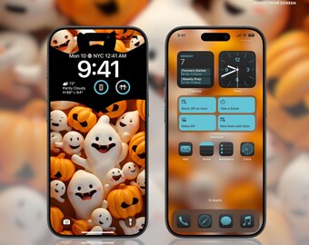 Halloween Ghost Pumpkin Wallpaper | 4K HD for iPhone/Android | Spooky-Cute Lock & Home Screen Background