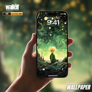 Fondo de pantalla de niño soñador bajo el cielo estrellado / Fondo de pantalla para teléfono con noche mágica 4K / Fondo de pantalla para teléfono móvil con regalo de Acción de Gracias / 424