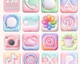 230 Balloon Puffy App Icons – Pastel Inflated iOS Icons | Cute Cloud-Like Aesthetic for iPhone | Free Custom Icons + Wallpapers