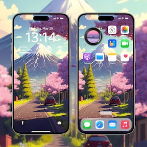 Mount Fuji Cherry Blossom Wallpaper for iPhone, Android| Japanese Scenery Collection|iOS Wallpaper| Instant Download