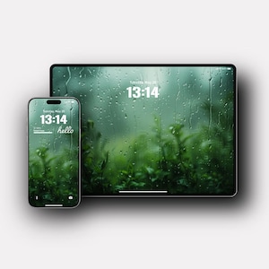 Rainy Window iPhone & iPad Wallpaper | Tranquil Nature Aesthetic | Relaxing Greenery Lock Screen | Instant Download|629
