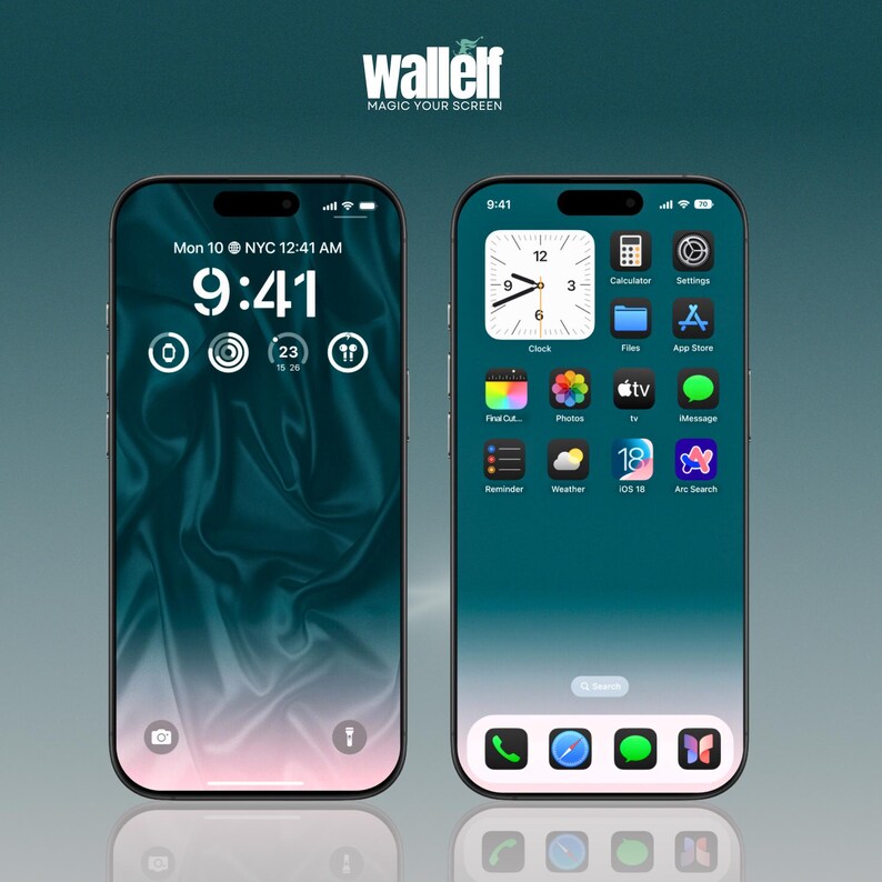 Silk Texture Teal Wallpaper Set for iPhone Android Elegant Satin Design