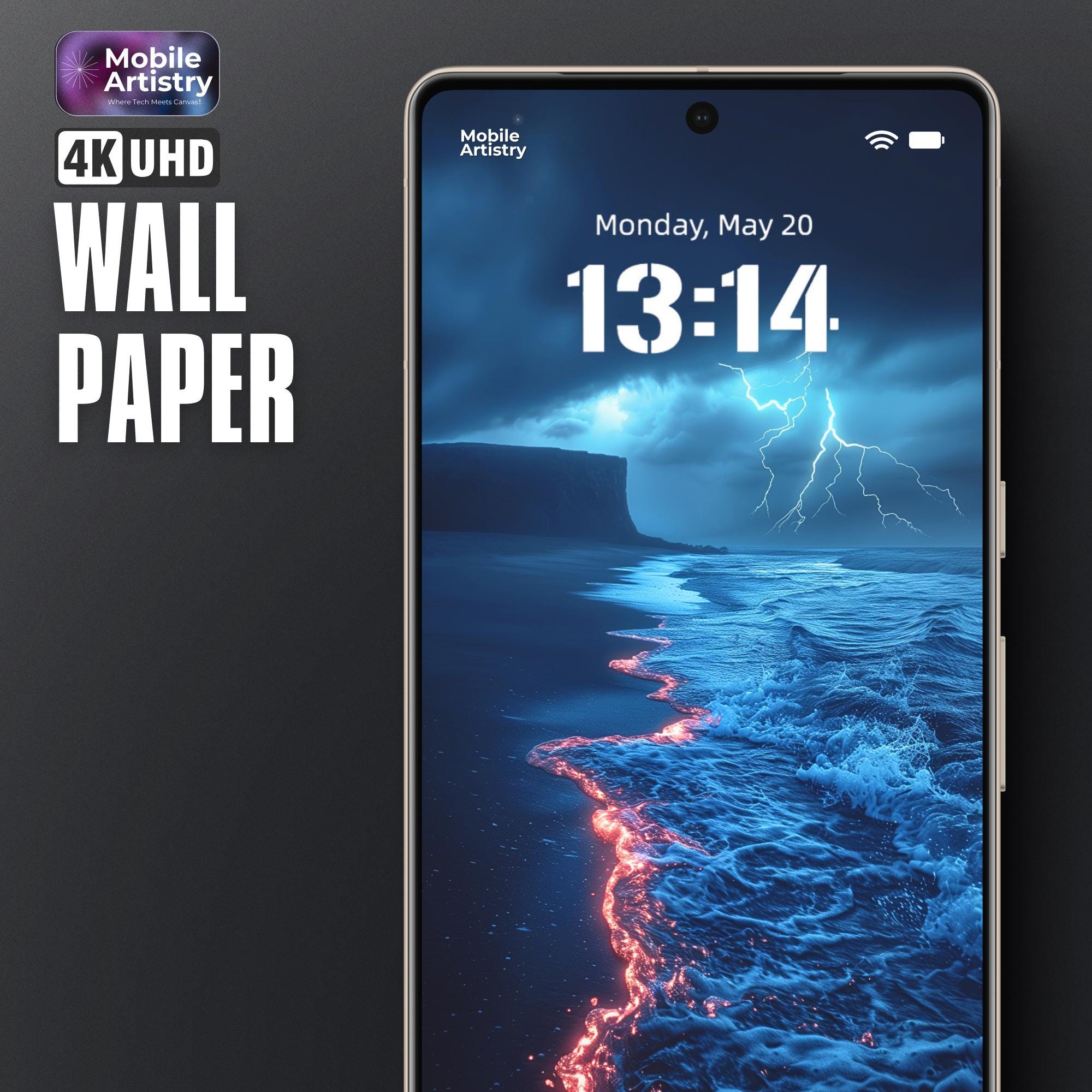 Vivid Ocean Lightning Wallpaper for iPhone Android - 4K UHD - Dynamic ...