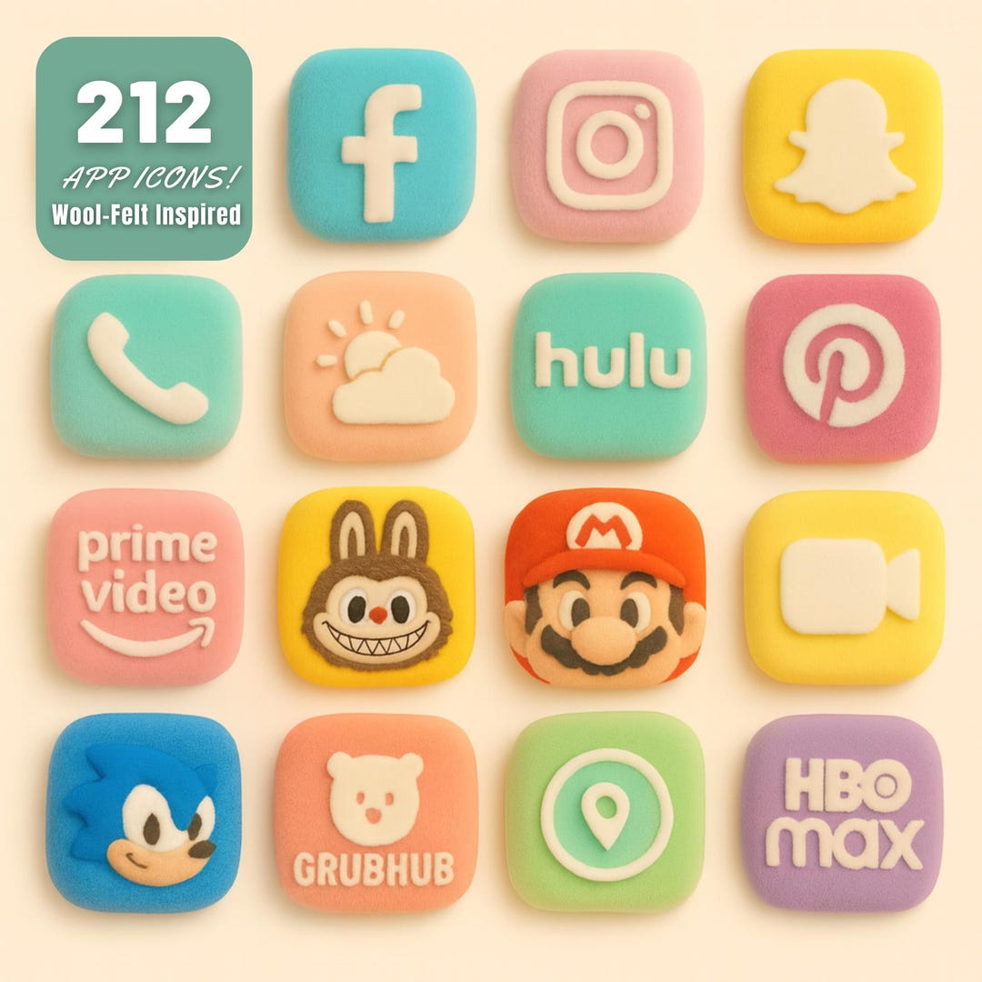 Wool-felt Inspired App Icons 212+ Soft Fuzzy Ios Icons | Pastel Macaron ...