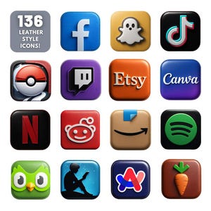 Leather Style iOS App Icons | 136 iPhone Icons + 4 Bonus Wallpapers | Aesthetic Home Screen Theme