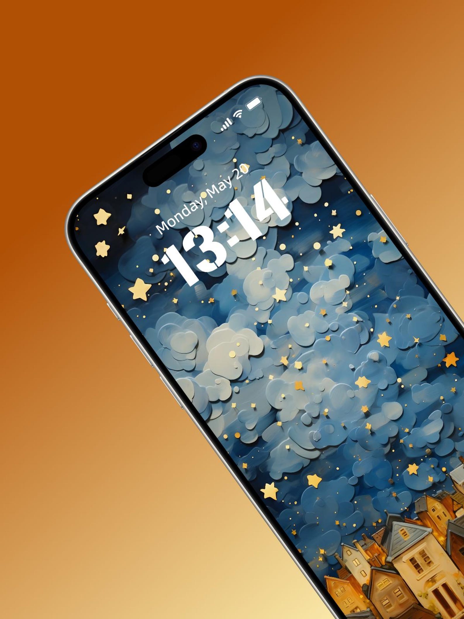 Starry Night Village 4K Wallpaper | Dreamy Cloud Stars Design for Ios