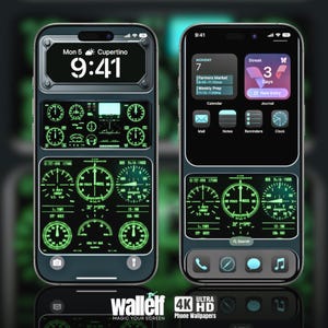 Aircraft Instrument Panel Wallpaper | Futuristic Green Glow Aviation Dashboard | Mobile Phone Wallpaper | iOS LockScreen Wallpaper | 414