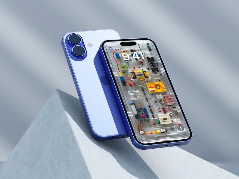 a blue iphone sitting on top of a cement wall