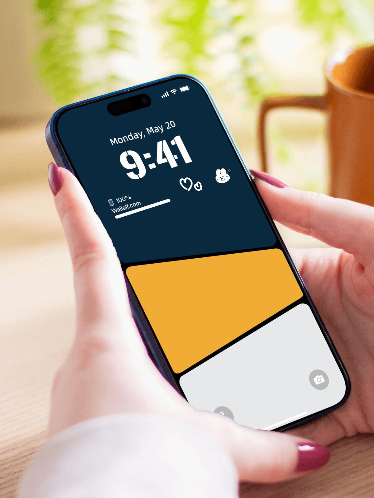 Dark Blue Orange iPhone Wallpaper | Minimalist Colorblock Lock Screen ...