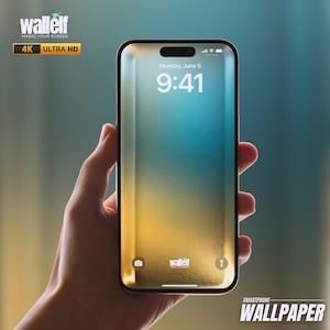 Papel de parede 3D elegante com gradiente brilhante azul dourado fundo mínimo para iPhone Android moderno estético 4K