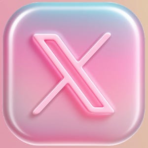 A pink and blue gradient-filled square icon with a large, stylized letter 'X' in the center.
