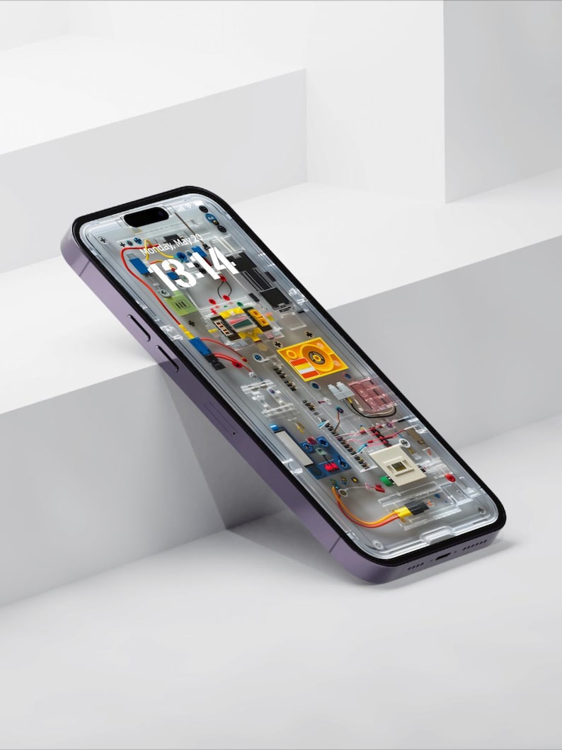 a cell phone with a picture of a city on it
