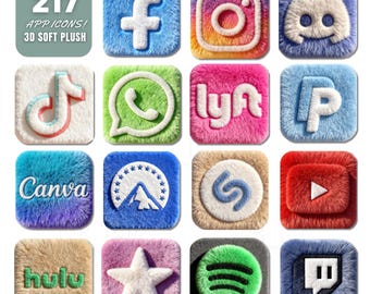217 Ícones de Aplicativos de Pelúcia Macia 3D – Ícones Fofos e Aconchegantes para iOS | Estética Peluda Realista para iPhone | Ícones e Papéis de Parede Personalizados Grátis