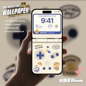 May include: A white Game Boy Advance SP with a blue and white screen displaying the time 9:41 AM. The device has a white background with blue and yellow stickers, including a plus sign, a bread and butter sticker, and a sticker that says "happy memories".