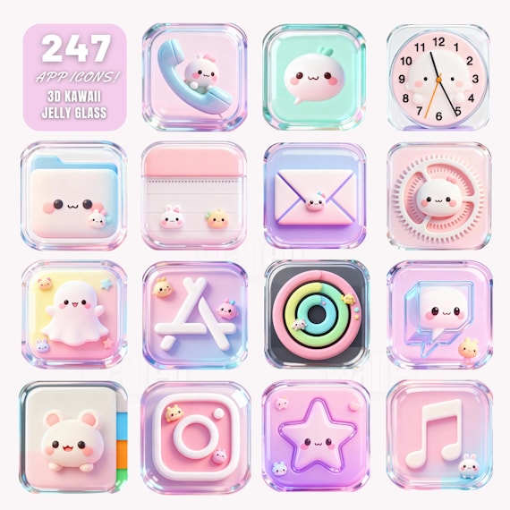 Kawaii Jelly Glass App Icons | 247 Pastel Theme (Digital Download)