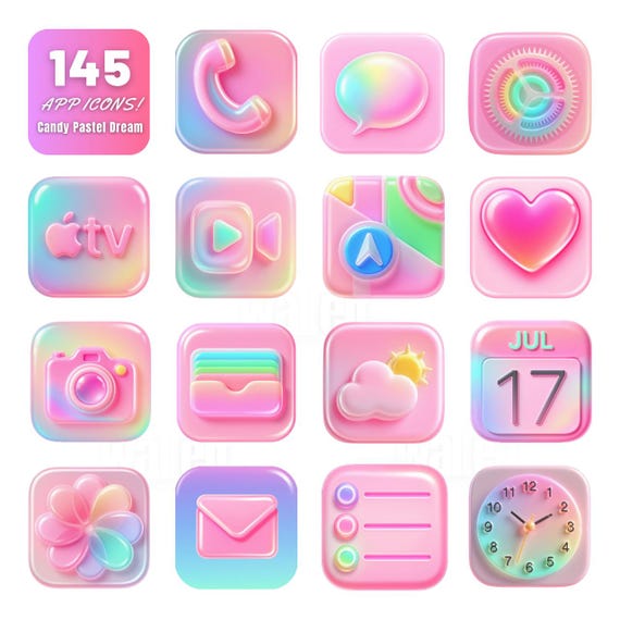 Candy Pastel Dream App Icons | 145 Icons + 10 Wallpapers (iPhone & iPad) | Exclusive Custom Kawaii Design | Free Updates Included