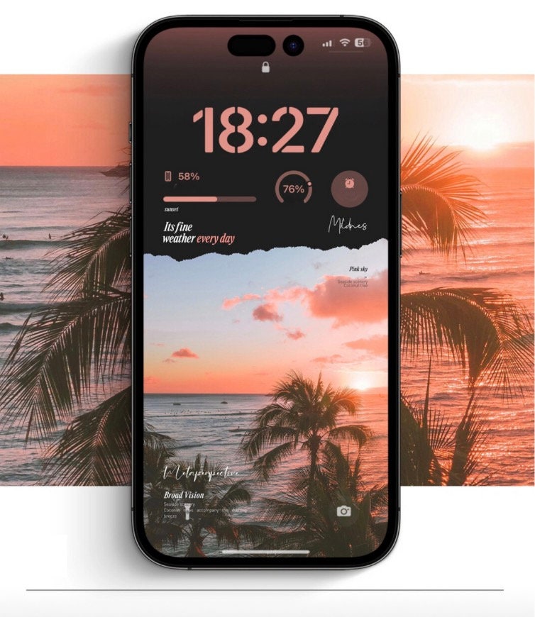 Dreamy Pink Sunset Beach iPhone Wallpaper Set - Pack of Two (lock ...
