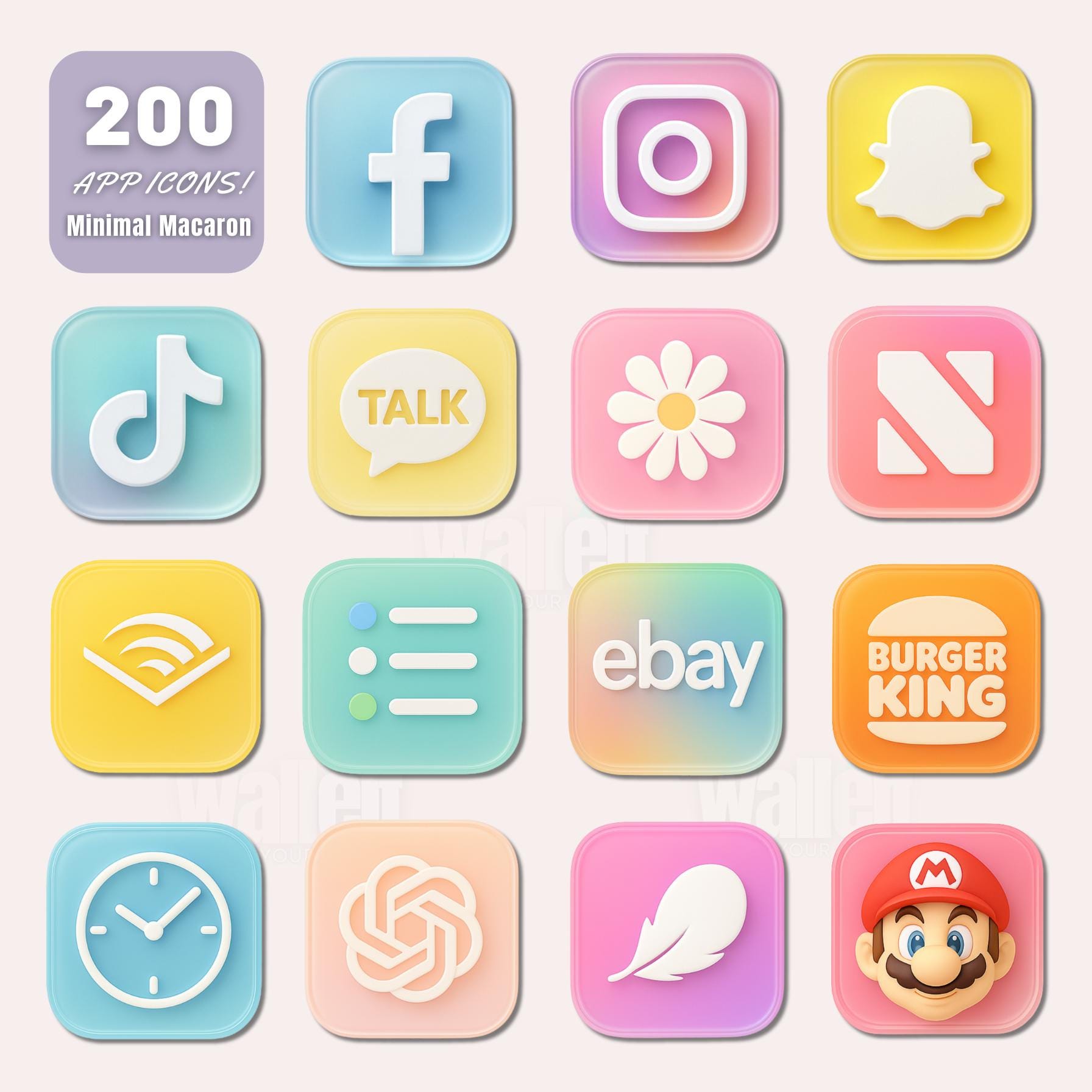 Minimal Macaron Ios App Icons – 200+ Pastel Puffy 3D Icons | Soft Candy ...