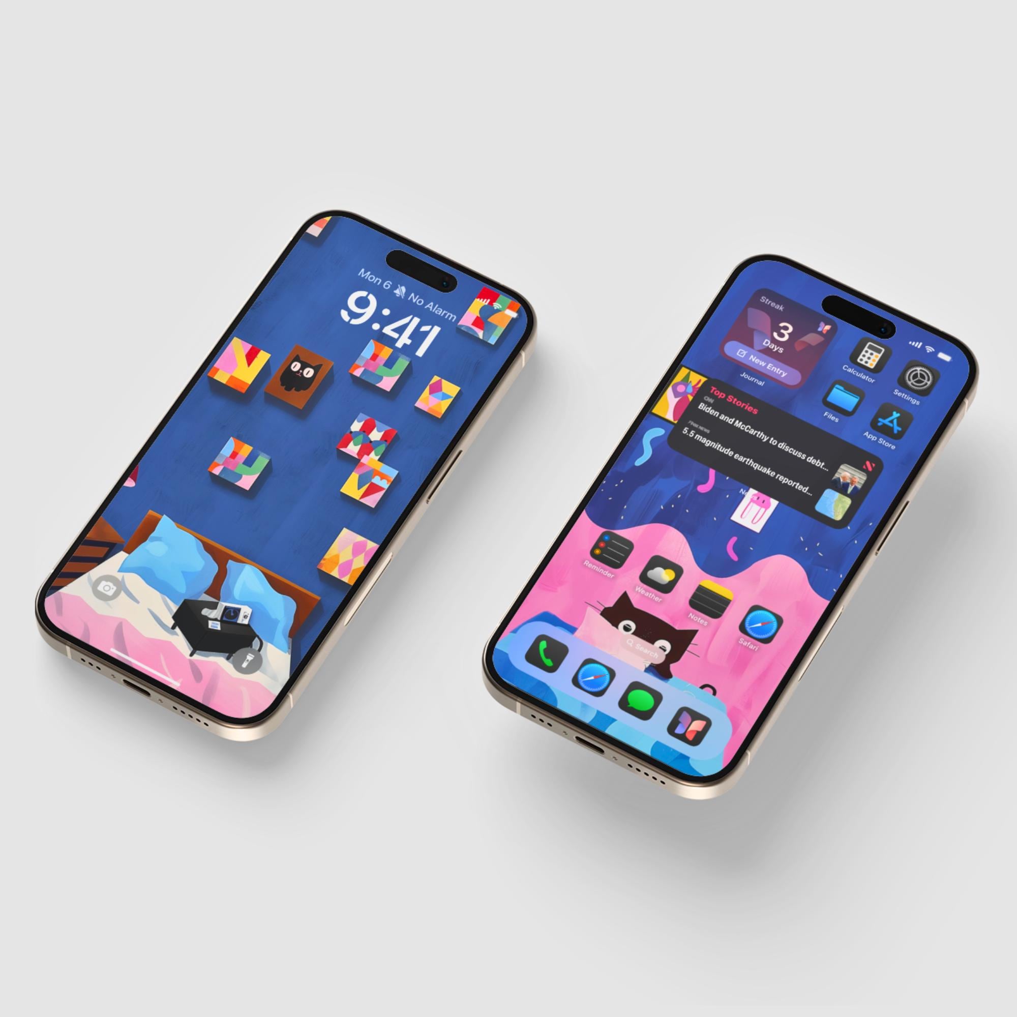 Cat Art Phone Wallpaper Set | Cozy Lock & Home Screen (digital Download ...