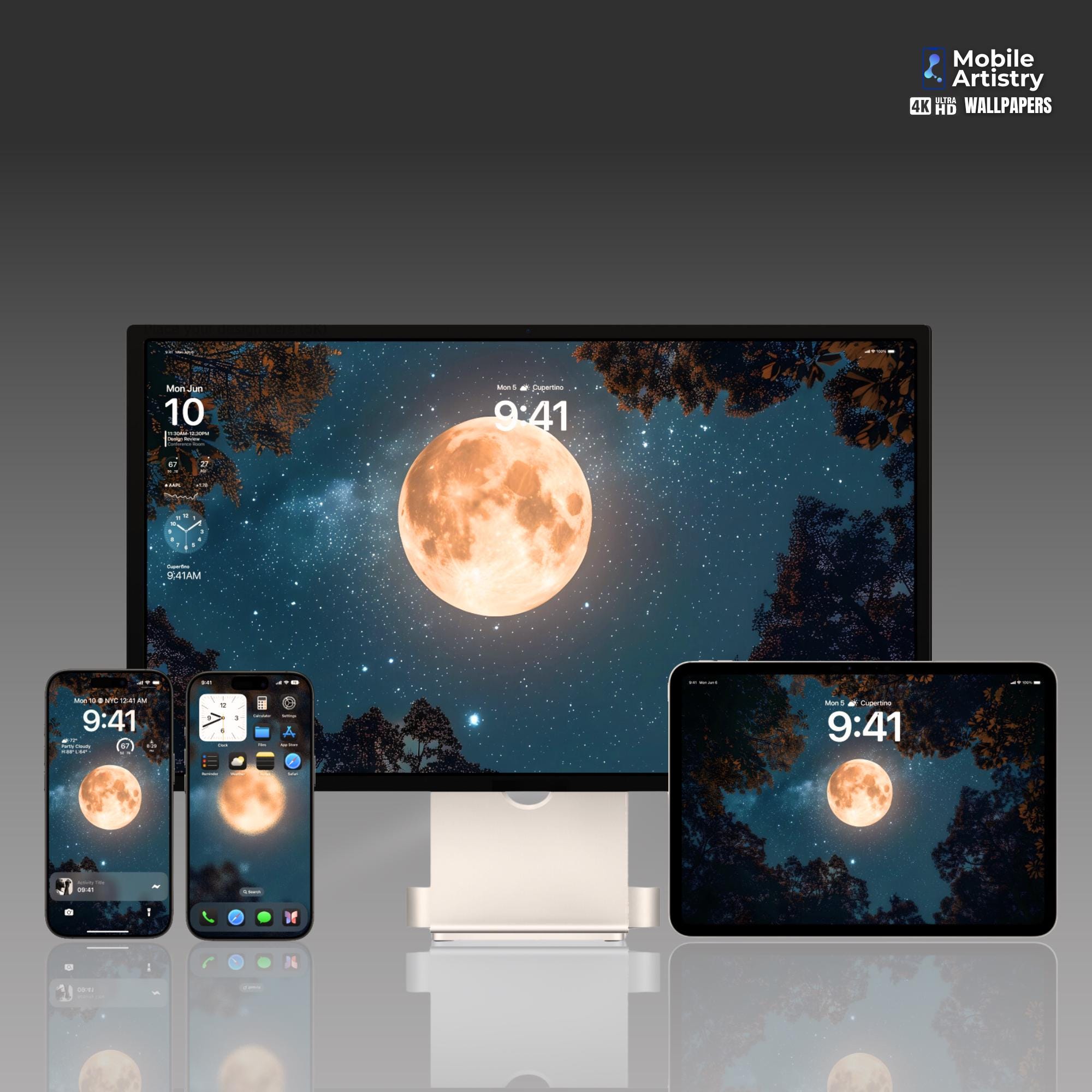 Achtergrondset volle maan nacht - mat startscherm mystiek vergrendelscherm  - iPhone Android-desktoptablet - hoge resolutie - Etsy België, image size:2000x2000