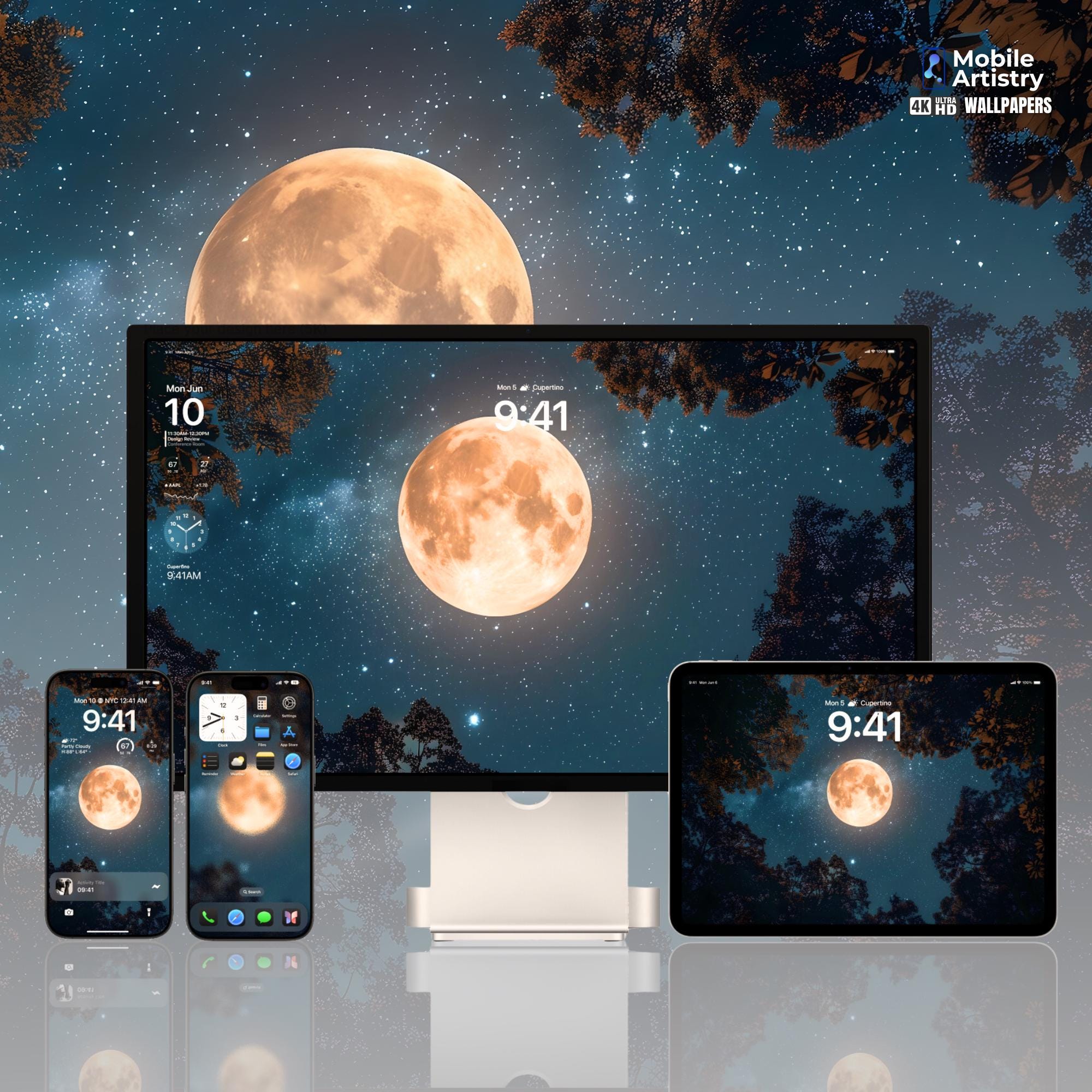 Achtergrondset volle maan nacht - mat startscherm mystiek vergrendelscherm  - iPhone Android-desktoptablet - hoge resolutie - Etsy België, image size:2000x2000