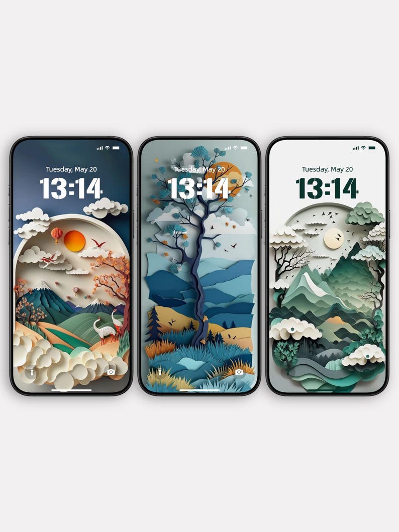 Scenic Nature iPhone Wallpaper Set | 3D Paper Art Mountain & Forest