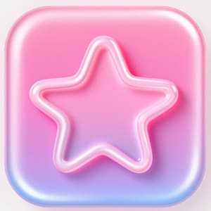 A pink star-shaped object is centered against a gradient background transitioning from pink to purple.