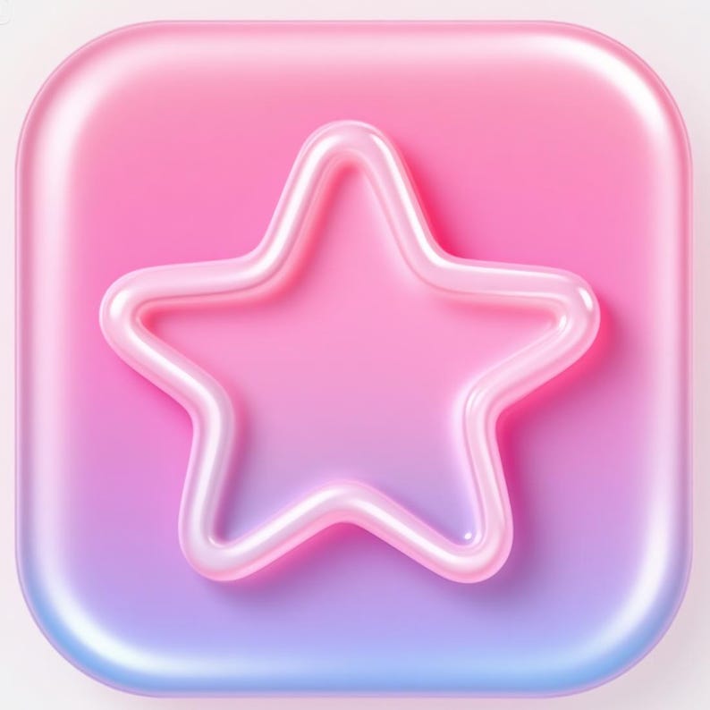 A pink star-shaped object is centered against a gradient background transitioning from pink to purple.